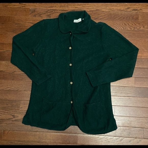Vintage Womens M 100% Wool Sweater Cardigan Evergreen Button Up With Pockets - Picture 4 of 12